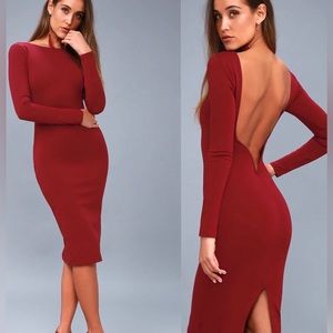 Lulús Va Va Voom Wine Red Backless Midi Dress